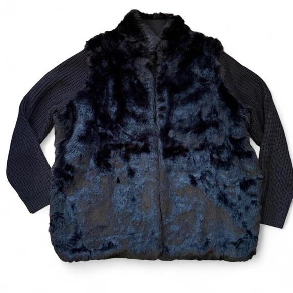 Winter witchy whimsigoth black knit faux fur cardigan womens size XL - Picture 1 of 7